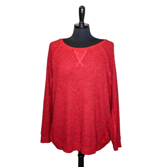 Torrid Sweater Pullover Red Black Raglan Sleeves Raw Seams Size 2 18/20 - Picture 1 of 3